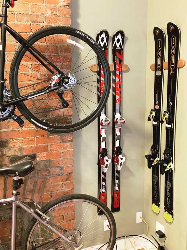 Skis mounted on our wall rack